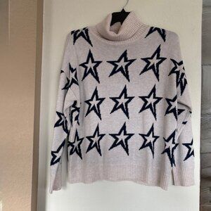 Antonio Melani Womens L Long Sleeve Oatmeal Navy Stars Turtleneck Sweater NWT